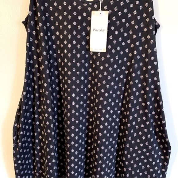 Poetsky Maxi Dress Pockets Adjustable Straps Black Floral Print Sz XL NWT - Picture 3 of 8